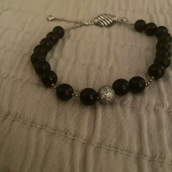 David Yurman men's onyx bead adjustable bracelet with diamond bead. Never worn